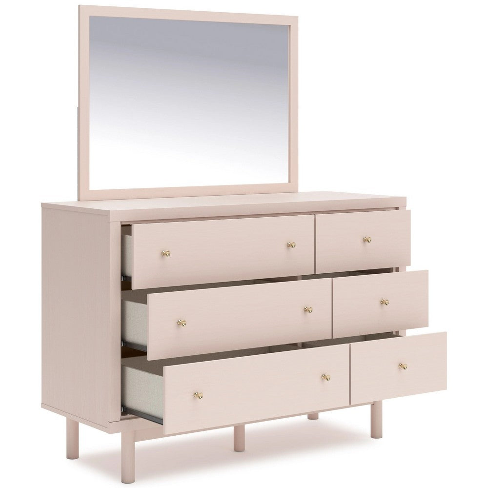 Viso 2pc Dresser & Mirror Set | 6 Drawers w Gold Knobs | Blush Pink