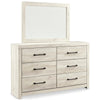 Cemy 2pc Dresser & Mirror Set | 6 Drawers w Black Handles | Whitewash