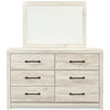 Cemy 2pc Dresser & Mirror Set | 6 Drawers w Black Handles | Whitewash