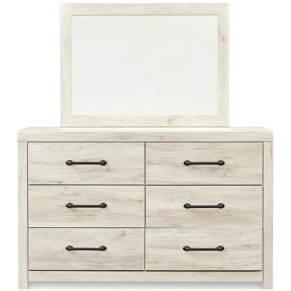 Cemy 2pc Dresser & Mirror Set | 6 Drawers w Black Handles | Whitewash