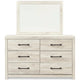 Cemy 2pc Dresser & Mirror Set | 6 Drawers w Black Handles | Whitewash