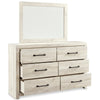 Cemy 2pc Dresser & Mirror Set | 6 Drawers w Black Handles | Whitewash