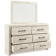 Cemy 2pc Dresser & Mirror Set | 6 Drawers w Black Handles | Whitewash