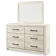 Cemy 2pc Dresser & Mirror Set | 6 Drawers w Black Handles | Whitewash