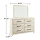 Cemy 2pc Dresser & Mirror Set | 6 Drawers w Black Handles | Whitewash