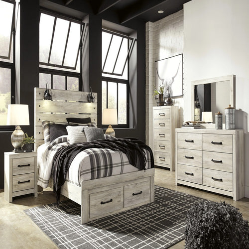 Cemy 2pc Dresser & Mirror Set | 6 Drawers w Black Handles | Whitewash