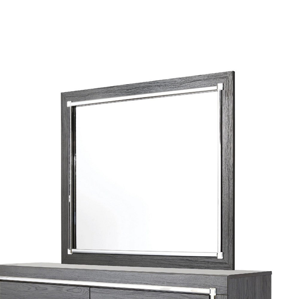 Leva 2pc Dresser & Mirror Set | 6 Drawers w Chrome Handles | Dark Gray