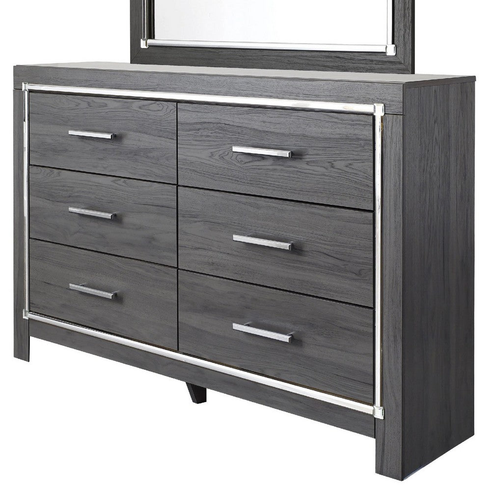 Leva 2pc Dresser & Mirror Set | 6 Drawers w Chrome Handles | Dark Gray