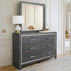 Leva 2pc Dresser & Mirror Set | 6 Drawers w Chrome Handles | Dark Gray