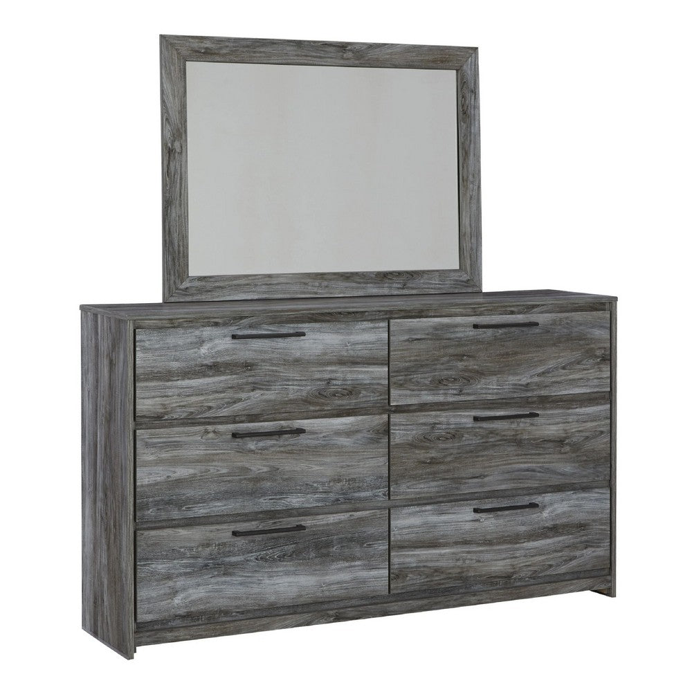 Bays 2pc Dresser & Mirror Set | 6 Drawers | Charcoal Handles | Gray