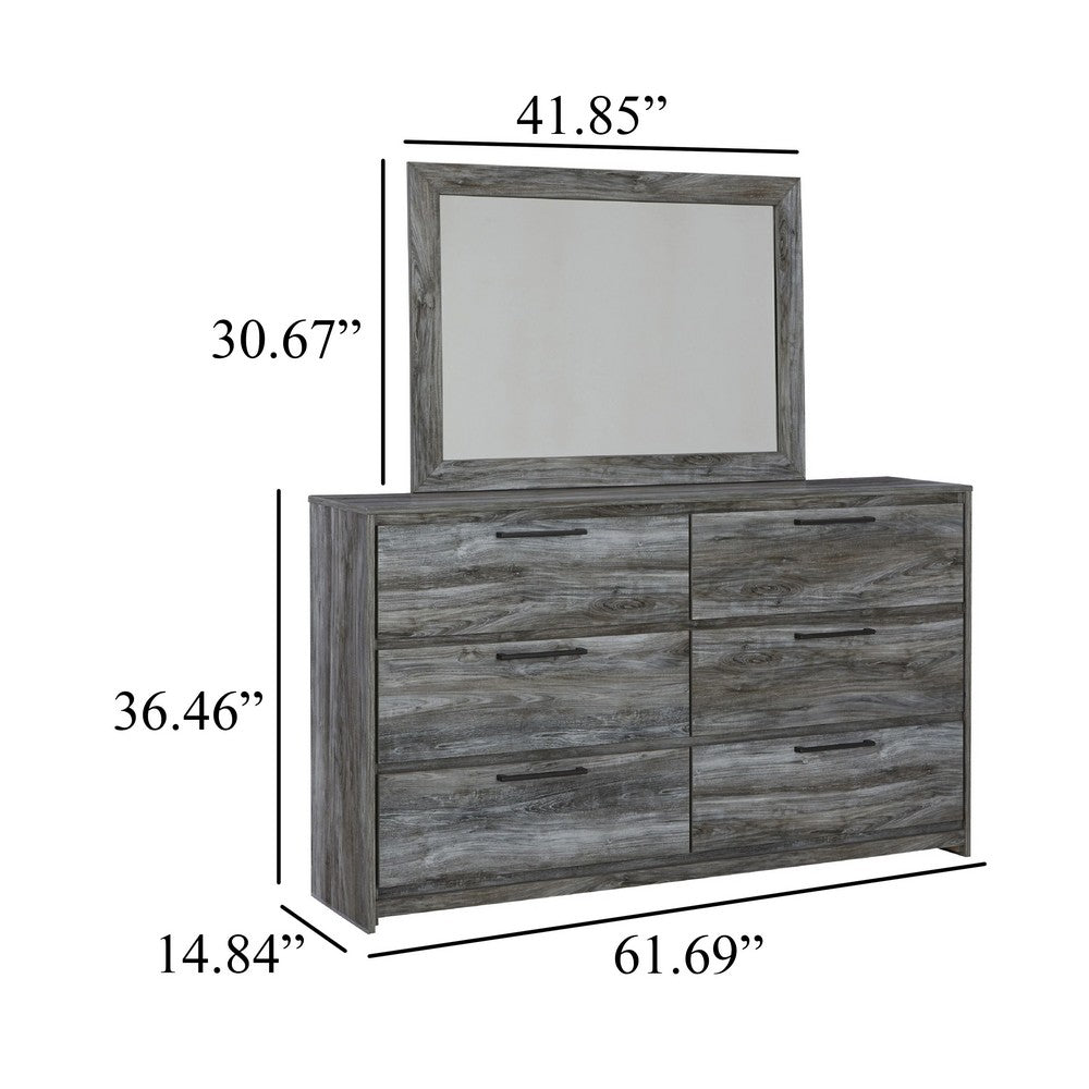 Bays 2pc Dresser & Mirror Set | 6 Drawers | Charcoal Handles | Gray