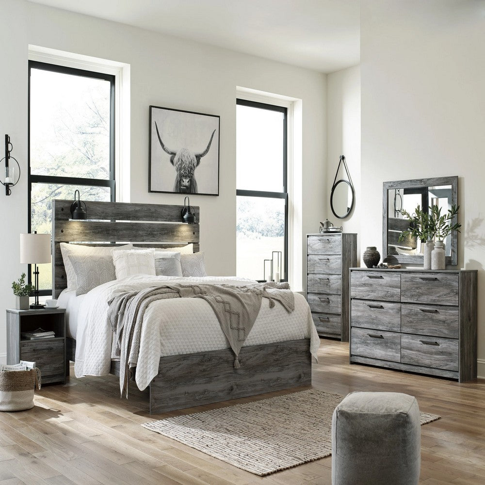 Bays 2pc Dresser & Mirror Set | 6 Drawers | Charcoal Handles | Gray