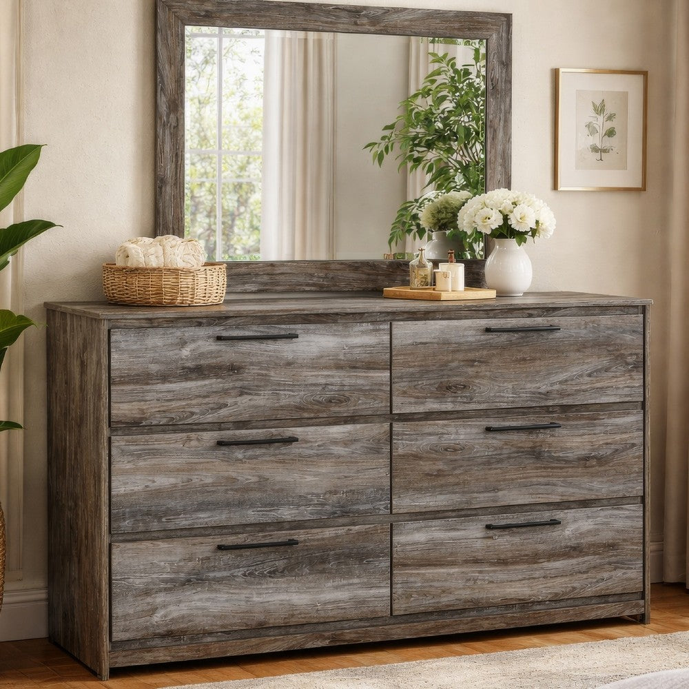 Bays 2pc Dresser & Mirror Set | 6 Drawers | Charcoal Handles | Gray