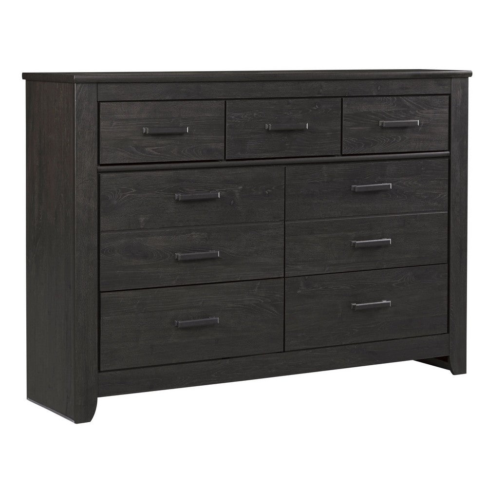 Brin 2pc Dresser & Mirror Set | 7 Drawers | Pewter Handles | Charcoal Gray