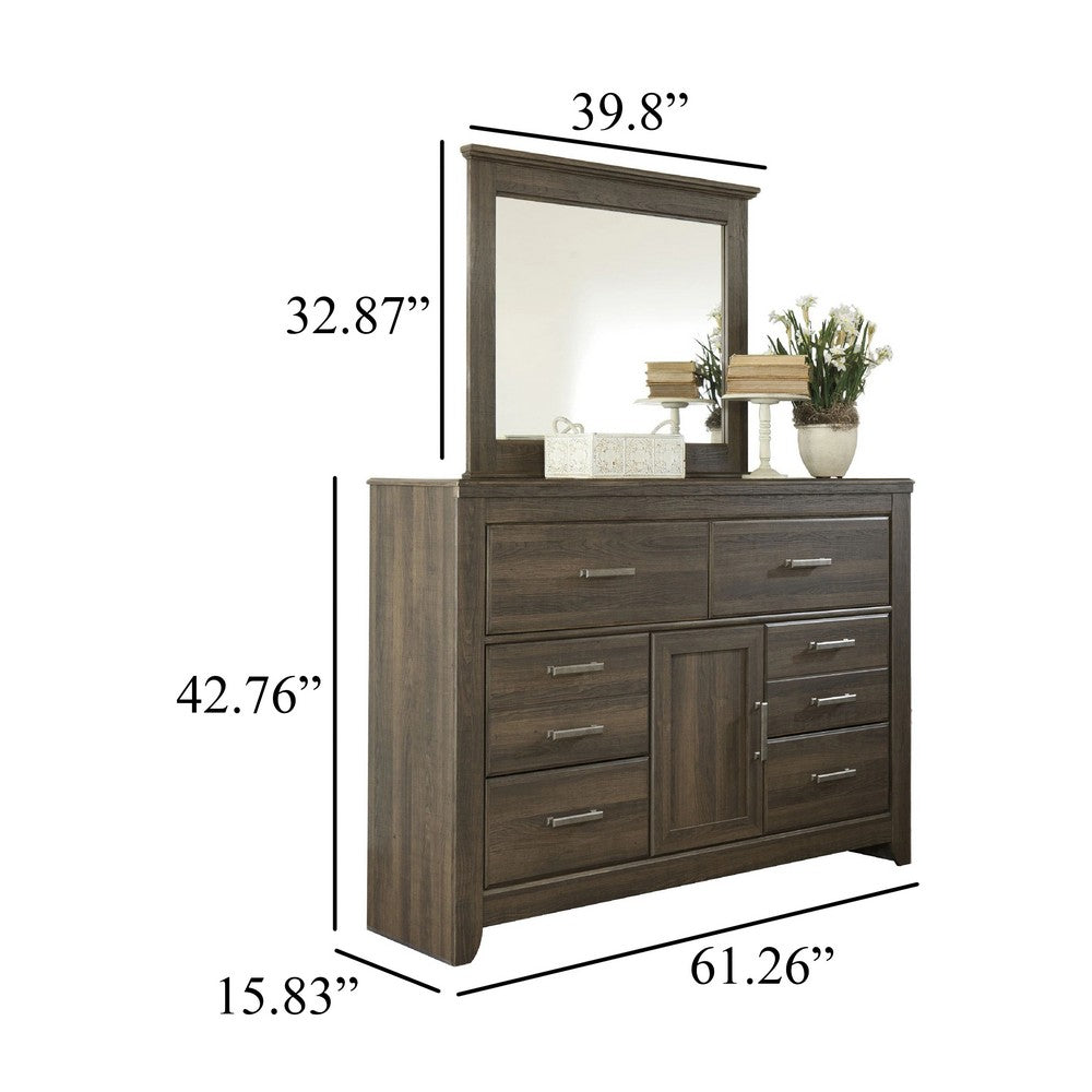 Rye 2pc Dresser & Mirror Set | 6 Drawers w Cabinet | Dark Brown