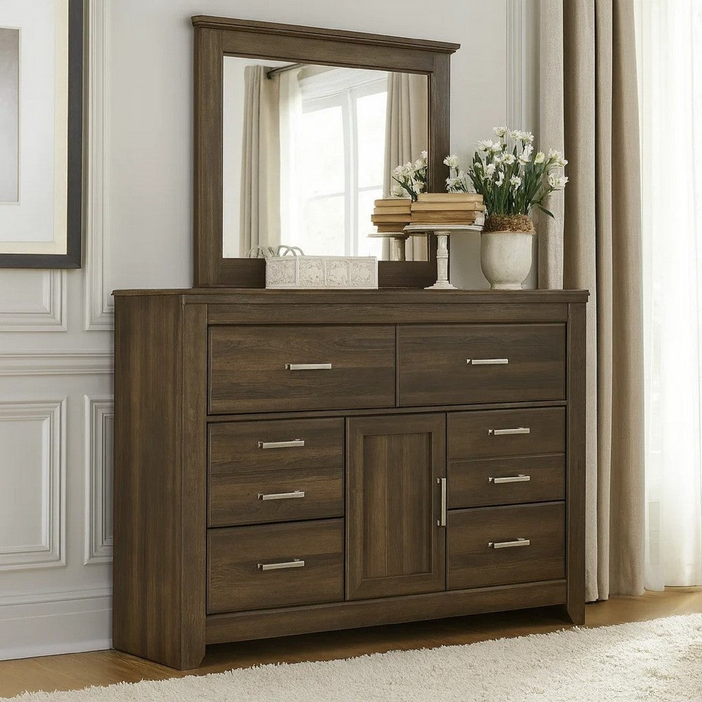 Rye 2pc Dresser & Mirror Set | 6 Drawers w Cabinet | Dark Brown