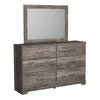 Isnk 2pc Dresser & Mirror Set | 6 Drawers w Bar Handles | Rustic Gray