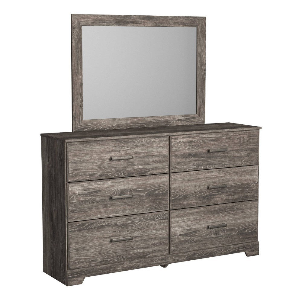 Isnk 2pc Dresser & Mirror Set | 6 Drawers w Bar Handles | Rustic Gray