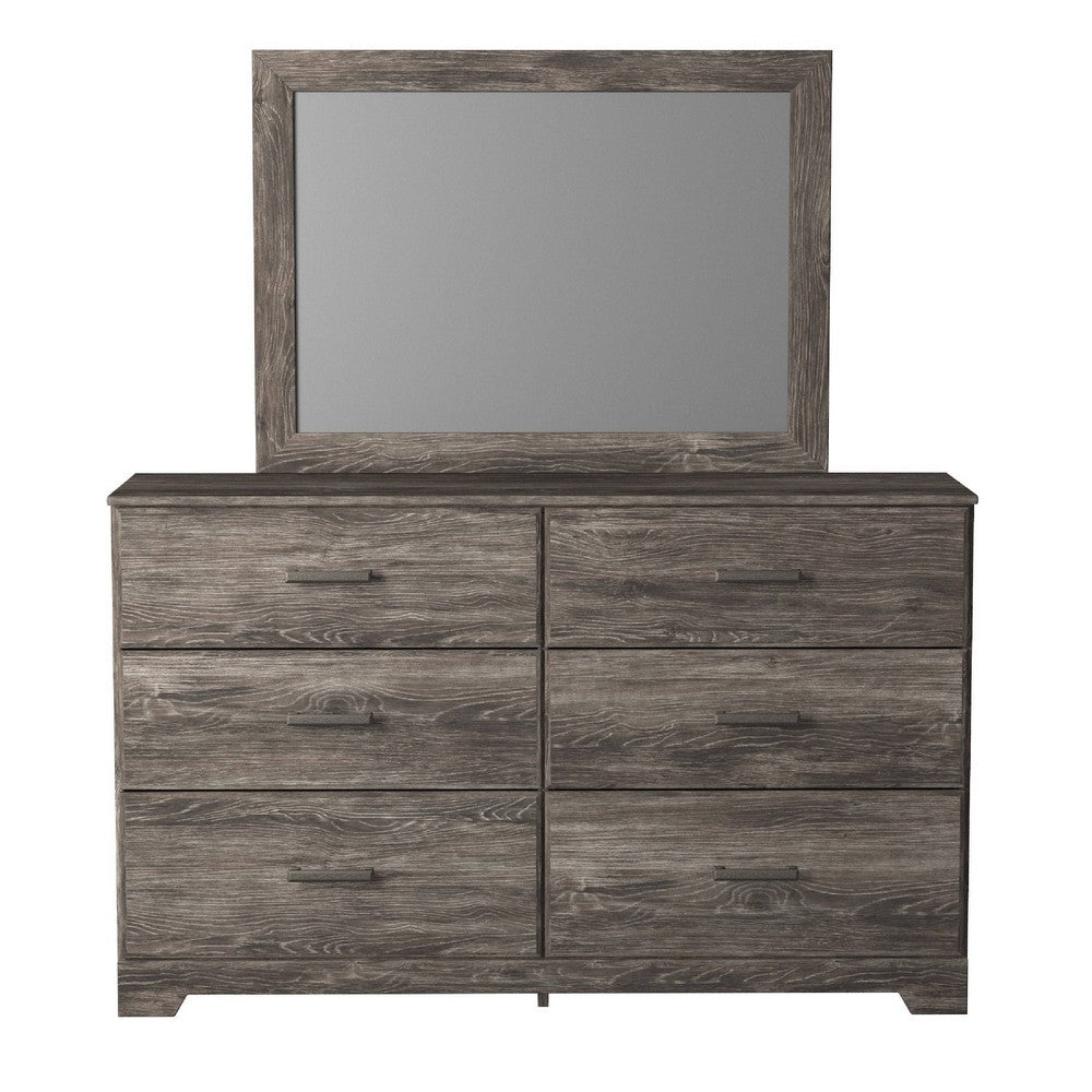 Isnk 2pc Dresser & Mirror Set | 6 Drawers w Bar Handles | Rustic Gray