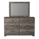 Isnk 2pc Dresser & Mirror Set | 6 Drawers w Bar Handles | Rustic Gray