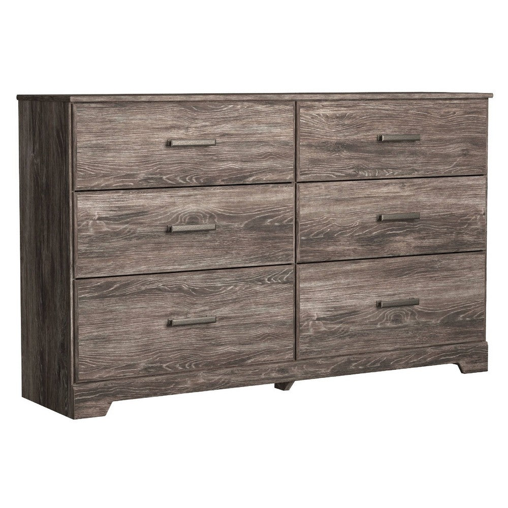 Isnk 2pc Dresser & Mirror Set | 6 Drawers w Bar Handles | Rustic Gray