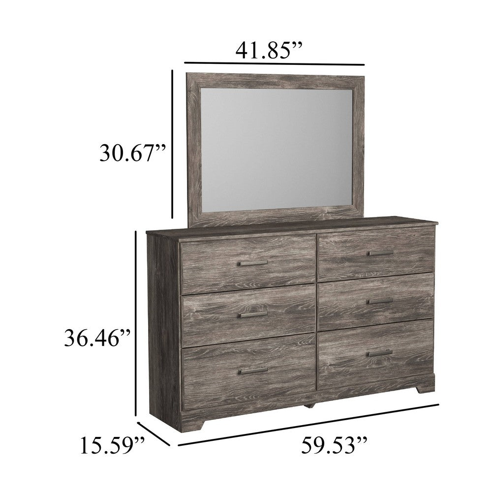 Isnk 2pc Dresser & Mirror Set | 6 Drawers w Bar Handles | Rustic Gray