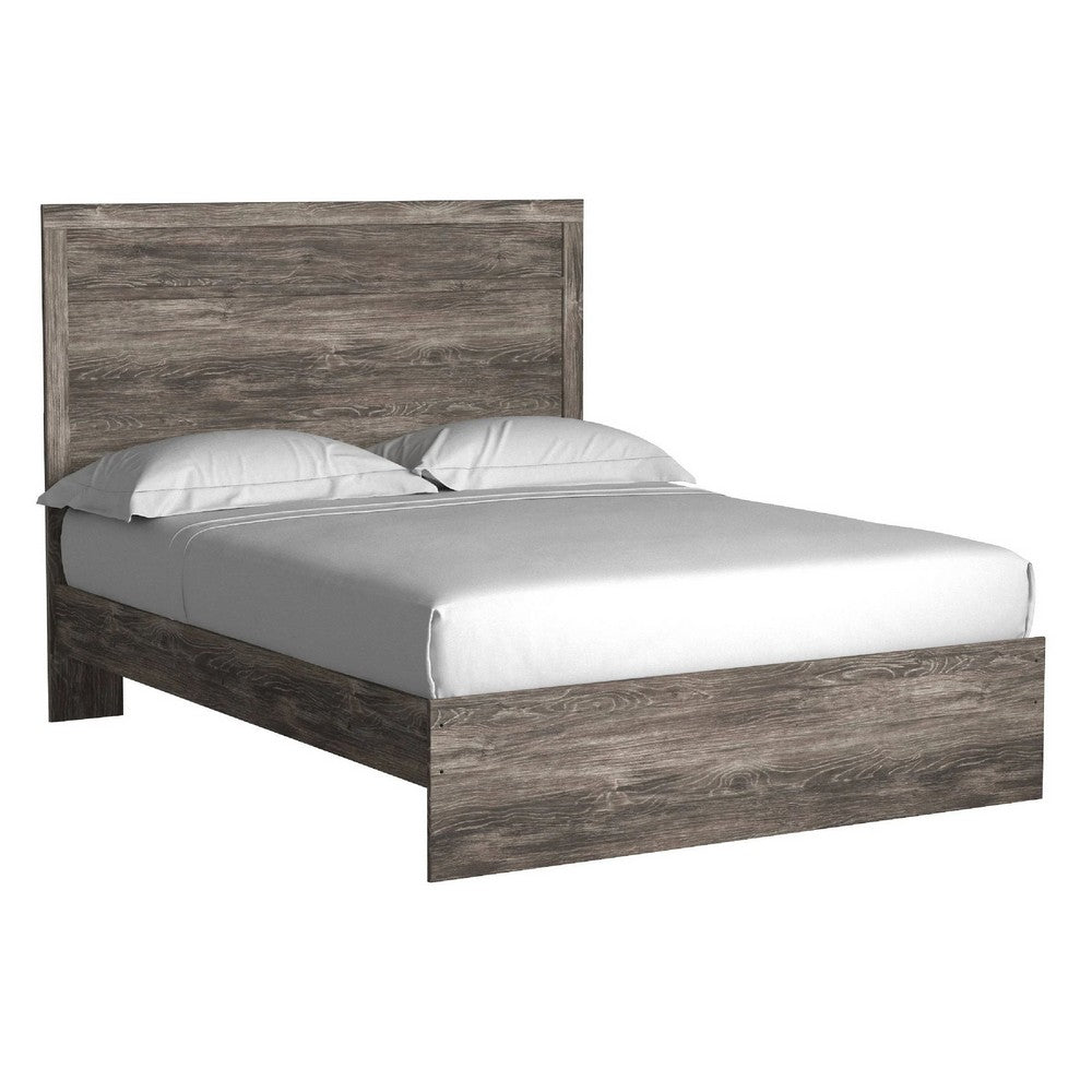 Isnk Queen Size Bed w Plank Headboard | Rustic Gray Laminate Finish