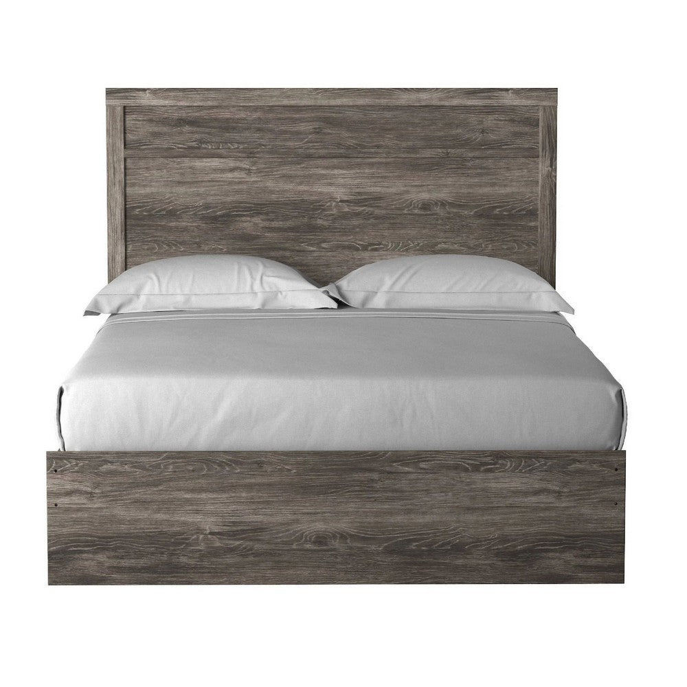 Isnk Queen Size Bed w Plank Headboard | Rustic Gray Laminate Finish
