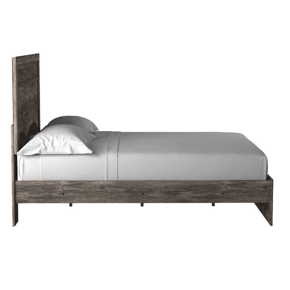 Isnk Queen Size Bed w Plank Headboard | Rustic Gray Laminate Finish
