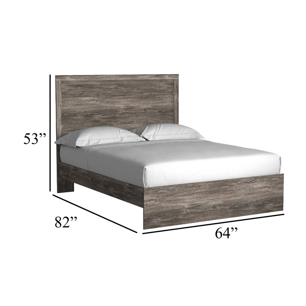 Isnk Queen Size Bed w Plank Headboard | Rustic Gray Laminate Finish