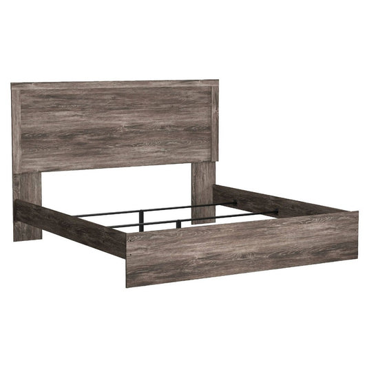 Isnk King Size Bed w Plank Headboard | Rustic Gray Laminate Finish
