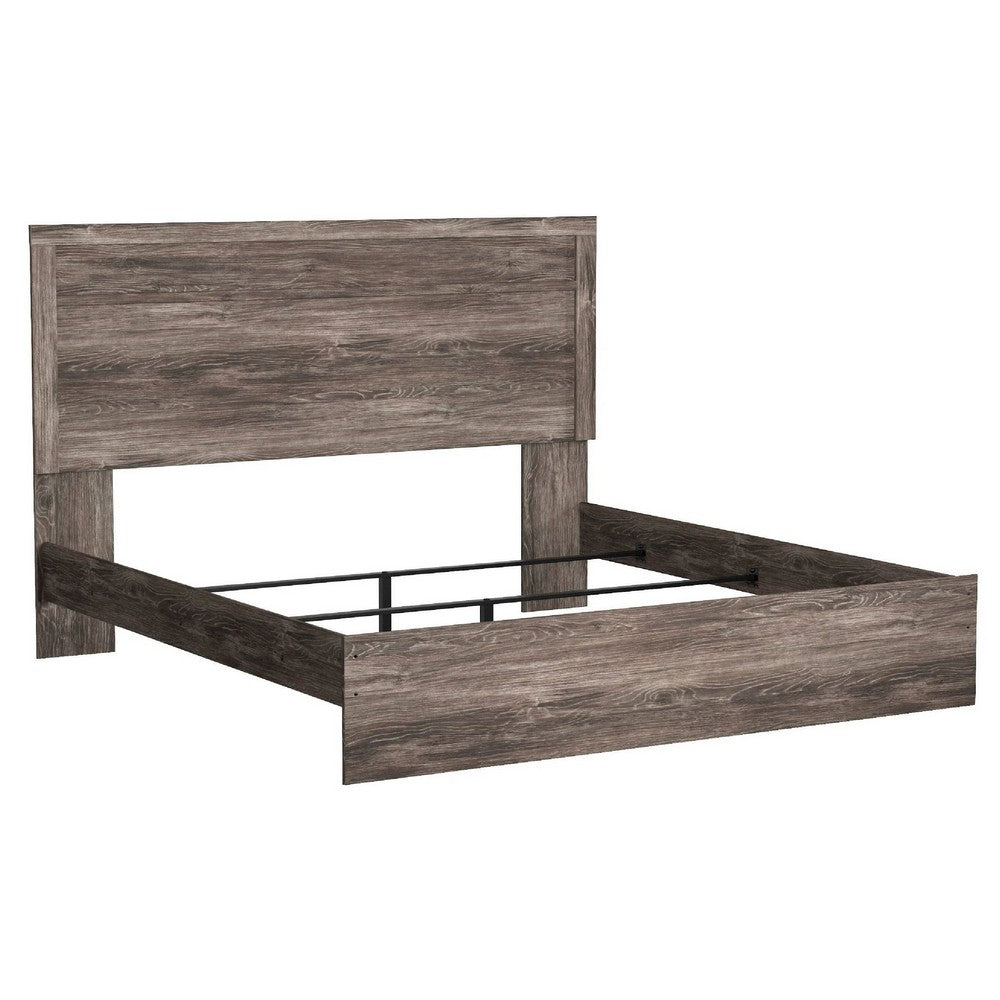 Isnk King Size Bed w Plank Headboard | Rustic Gray Laminate Finish