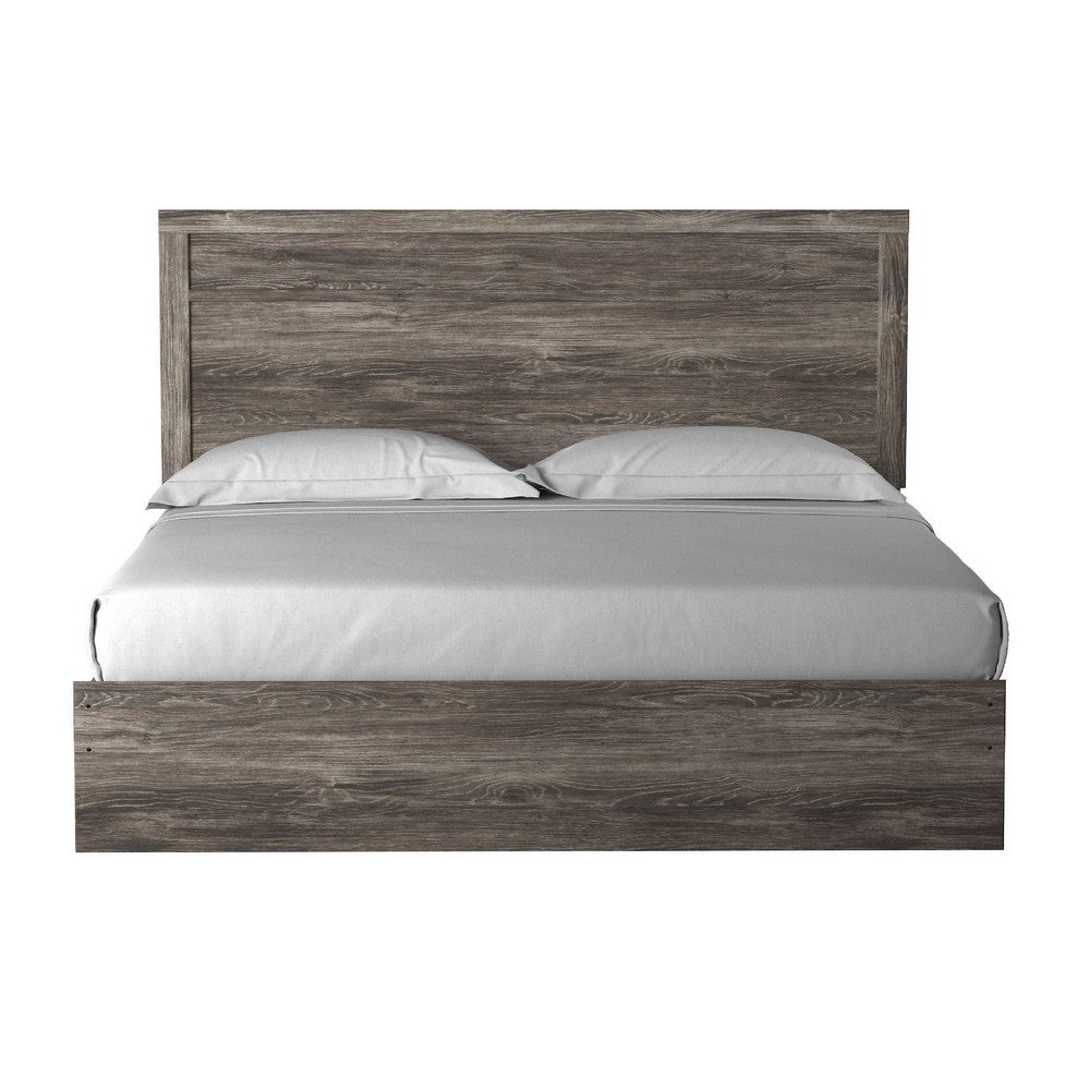 Isnk King Size Bed w Plank Headboard | Rustic Gray Laminate Finish