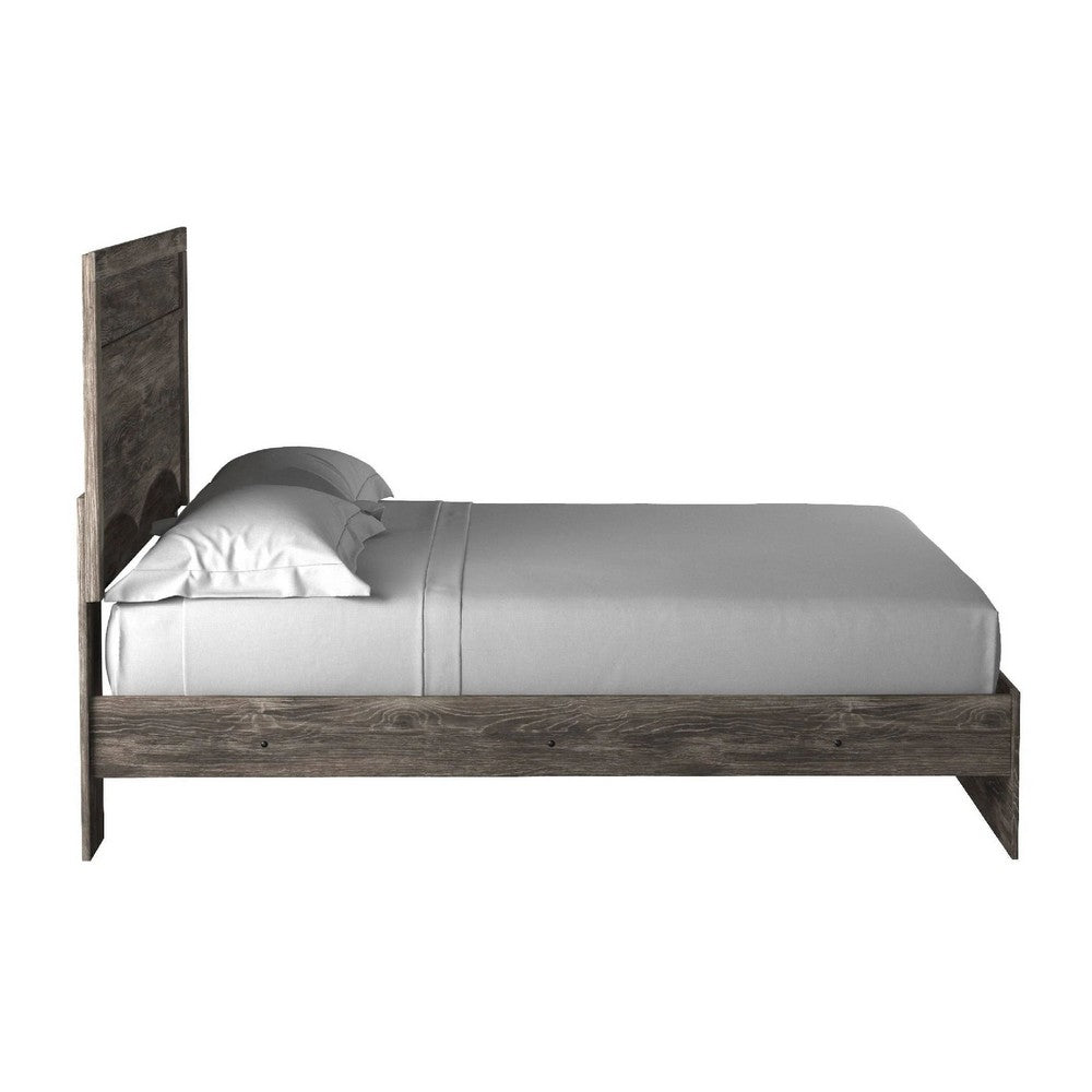 Isnk King Size Bed w Plank Headboard | Rustic Gray Laminate Finish