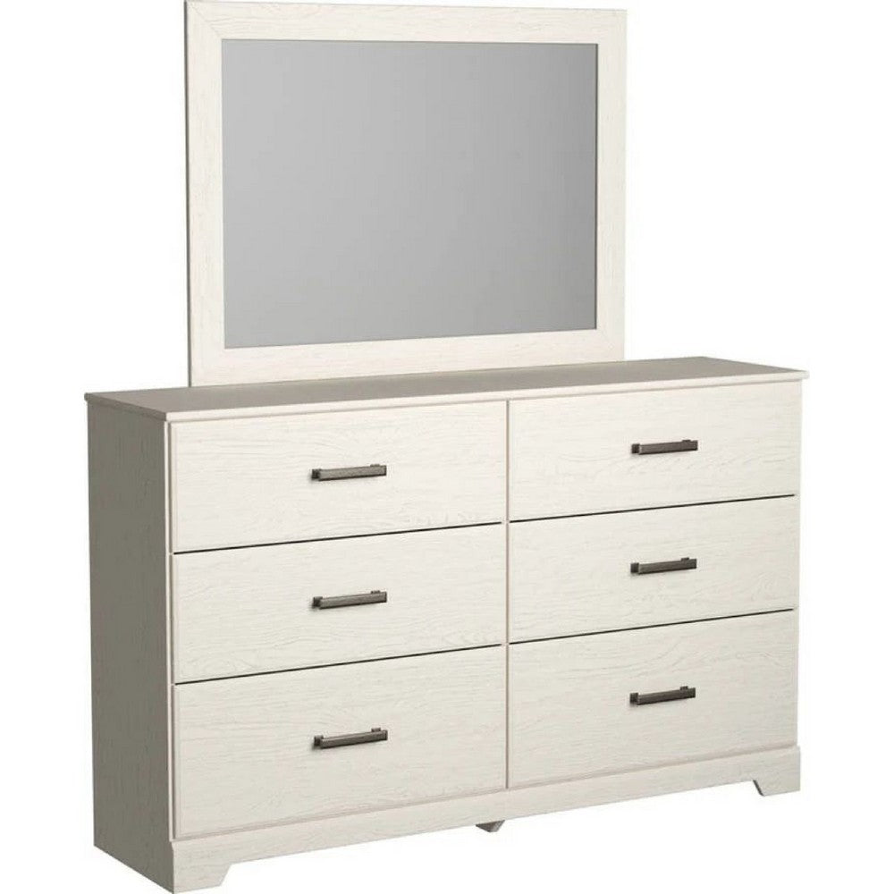 Tely 2pc Dresser & Mirror Set | 6 Drawers w Pewter Handles | White