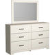 Tely 2pc Dresser & Mirror Set | 6 Drawers w Pewter Handles | White