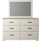 Tely 2pc Dresser & Mirror Set | 6 Drawers w Pewter Handles | White