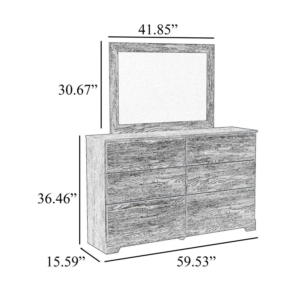 Tely 2pc Dresser & Mirror Set | 6 Drawers w Pewter Handles | White