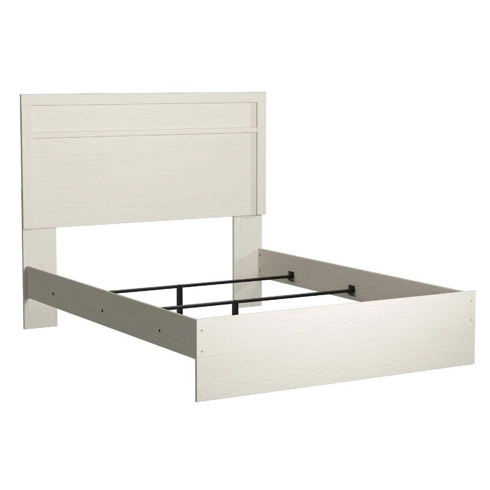 Tely Queen Size Bed w Plank Panel Headboard | Modern Farmhouse White