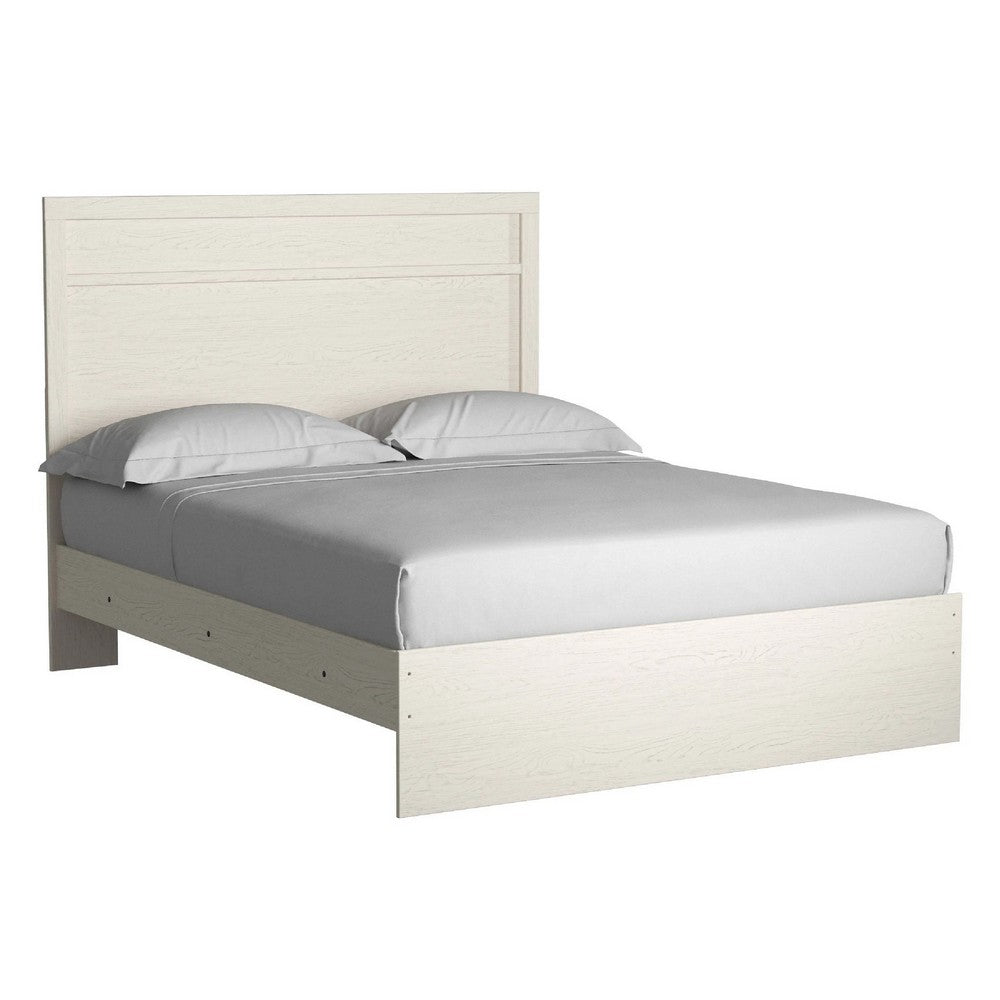 Tely Queen Size Bed w Plank Panel Headboard | Modern Farmhouse White