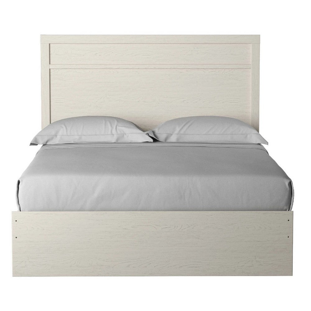Tely Queen Size Bed w Plank Panel Headboard | Modern Farmhouse White