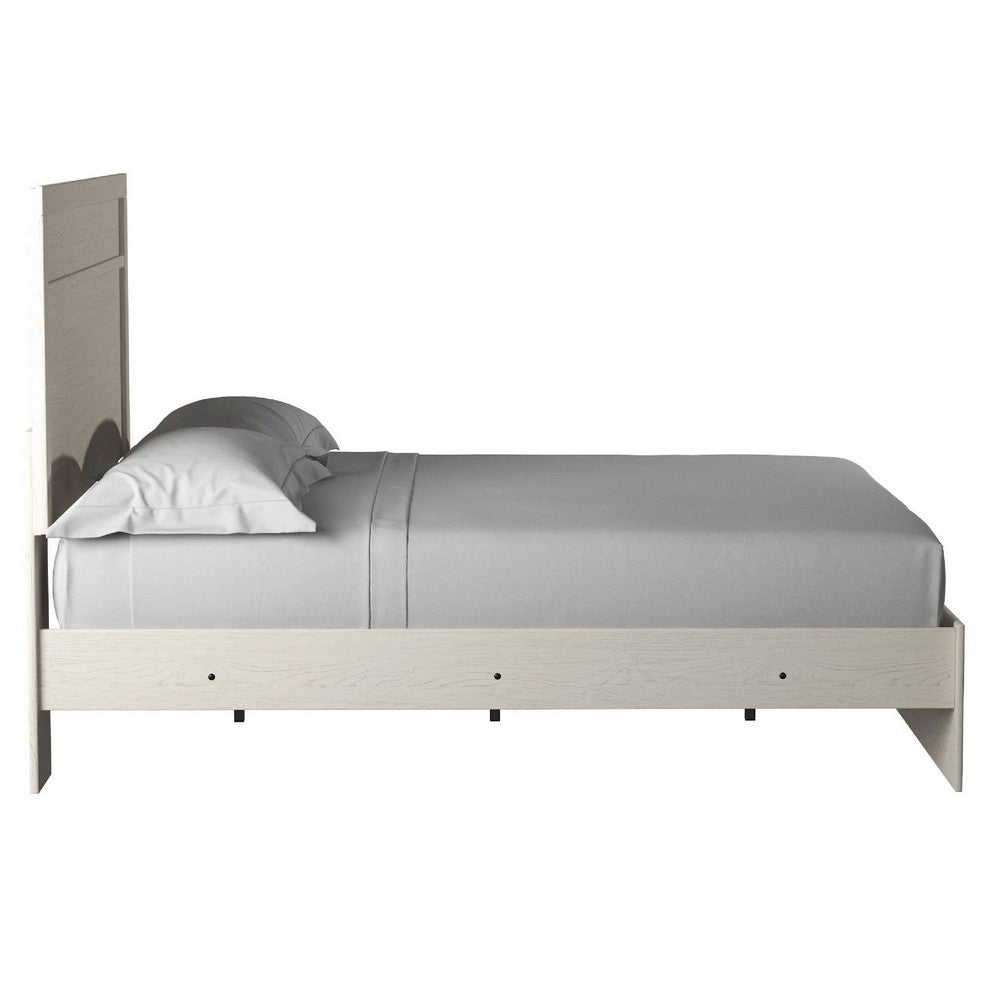 Tely Queen Size Bed w Plank Panel Headboard | Modern Farmhouse White