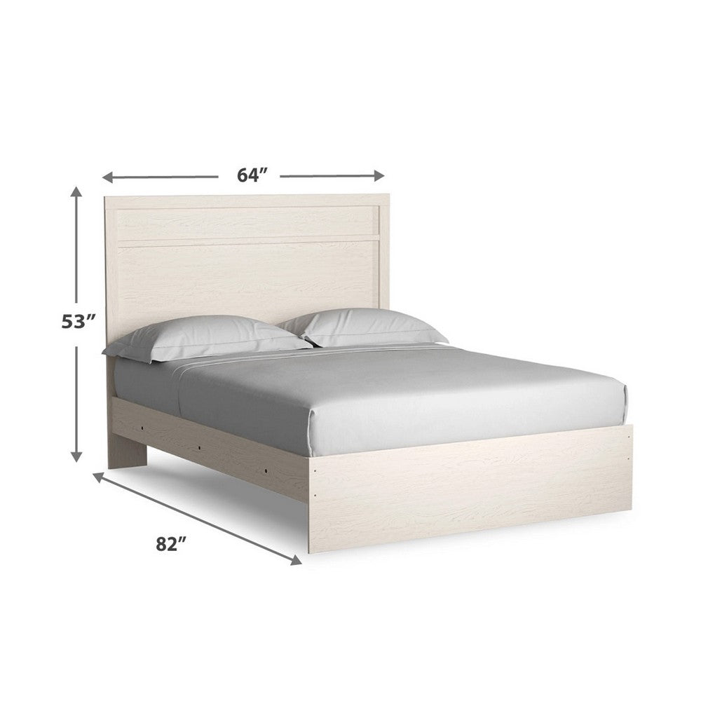 Tely Queen Size Bed w Plank Panel Headboard | Modern Farmhouse White