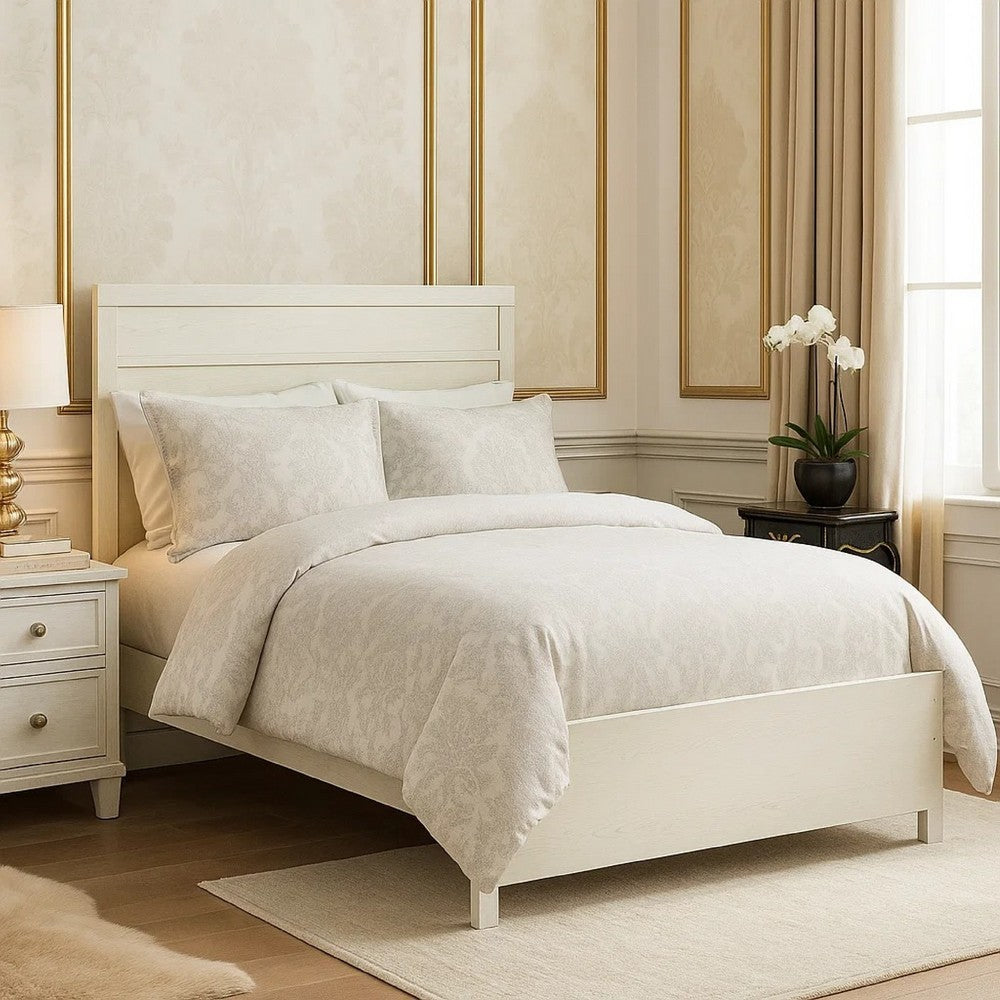 Tely Queen Size Bed w Plank Panel Headboard | Modern Farmhouse White