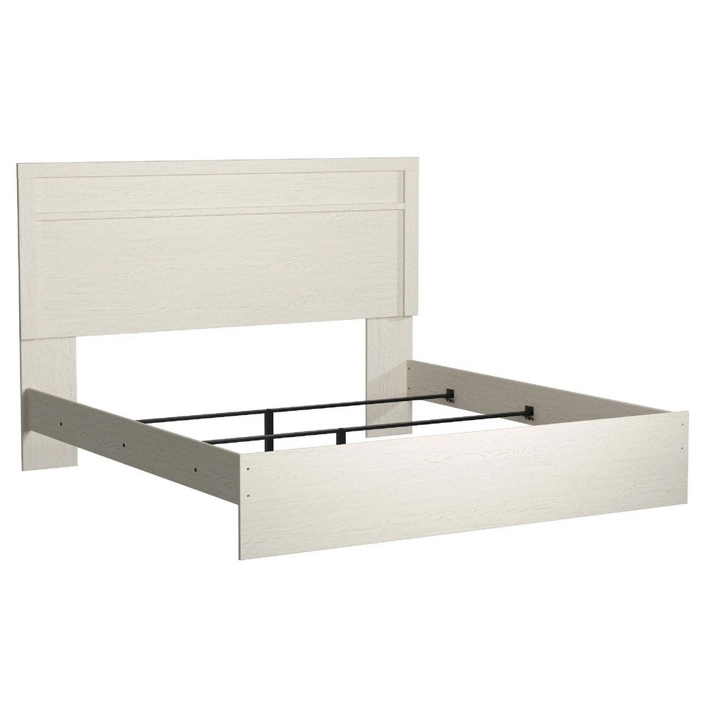 Tely King Size Bed w Plank Panel Headboard | Modern Farmhouse White