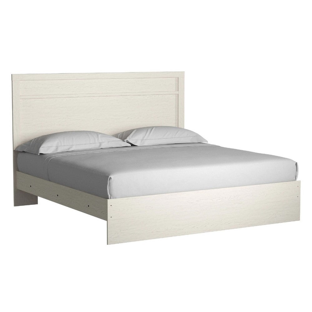 Tely King Size Bed w Plank Panel Headboard | Modern Farmhouse White