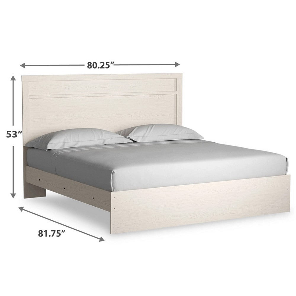 Tely King Size Bed w Plank Panel Headboard | Modern Farmhouse White
