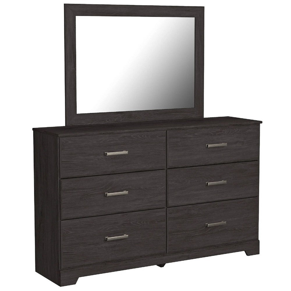 Cyme 2pc Dresser & Mirror Set | 6 Drawers w Handles | Charcoal Black
