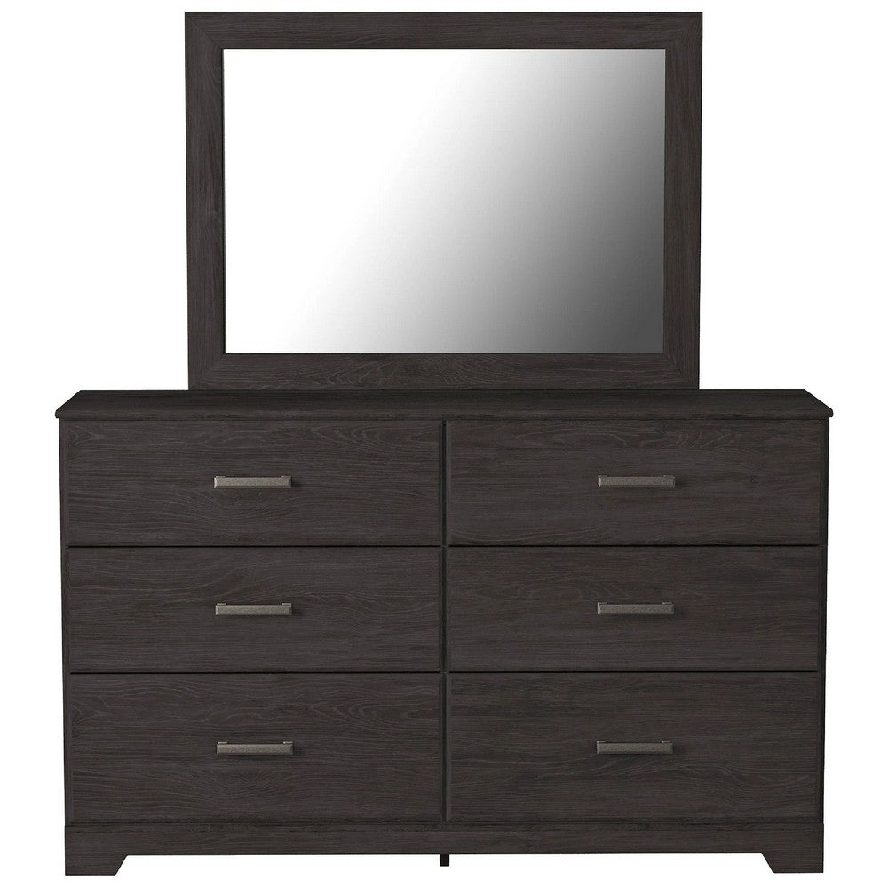 Cyme 2pc Dresser & Mirror Set | 6 Drawers w Handles | Charcoal Black