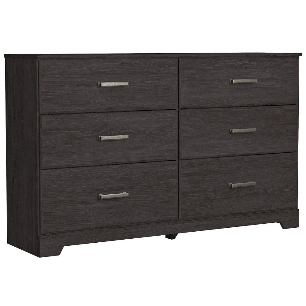 Cyme 2pc Dresser & Mirror Set | 6 Drawers w Handles | Charcoal Black
